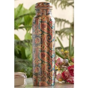 Copper Printed Water Bottle With Seaweed Paisley Design-Volume-1000 ml