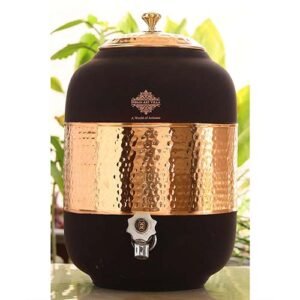 Half Hammered With Silk Finish Copper Water Pot in Black Color, Volume - 5 Ltr